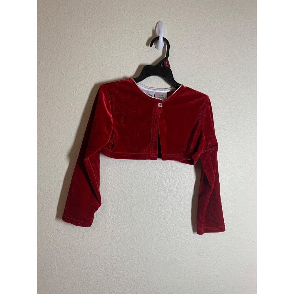 Rose Cottage Demure Red Velvet Crop Cardigan Toddler Girls Size 4T AD6